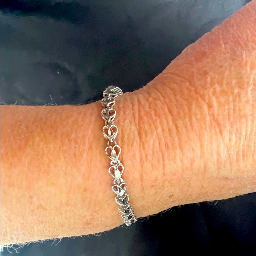 Vintage Italian 925 Sterling Silver Heart Bracelet